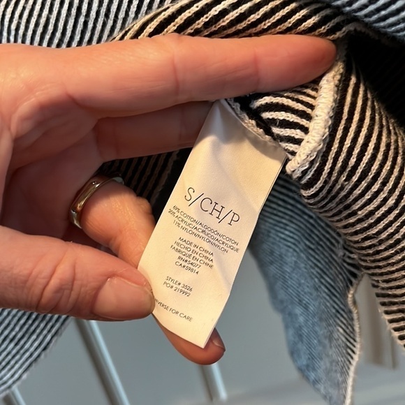 Cabi Cupid black white stripe cardigan sweater full zip 3/4 drop sleeve small - Picture 7 of 9